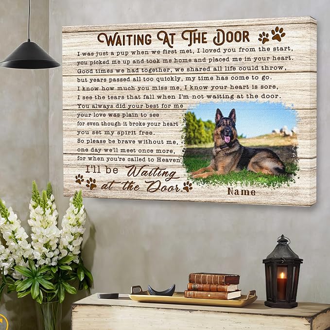 Dem Canvas Personalized Dog Memorial - Pet Loss Sympathy Gift - Waiting At The Door Canvas (36x24)