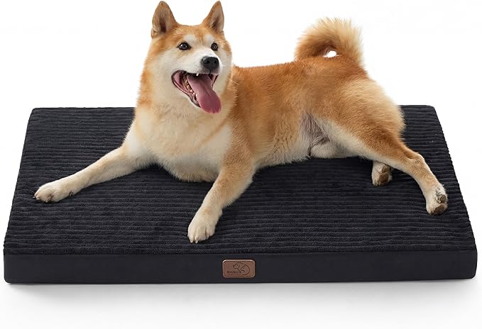 Bedsure ComfyFleece Dog Beds Large Sized Dog- Orthopedic Pet Beds for Crate with Removable Machine Cover, NOT Waterproof Egg Crate Foam Puppy Mat for Pets Up to 50 lbs, 35x22x2.8, NOT Chewproof