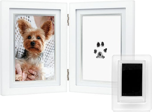 Pearhead Pet Pawprints Desk Picture Frame, Pet Memorial Keepsake, White Photo Frame For Pet, Imprint Kit