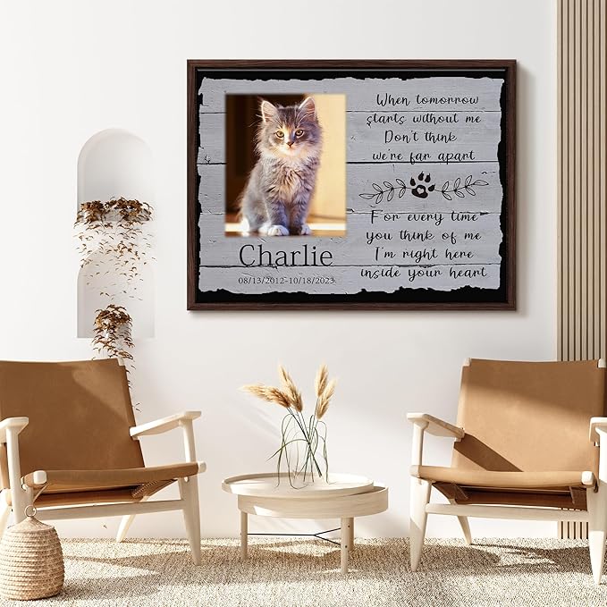 Custom Pet Sympathy Gift for Dog Cat Lovers, Dog Memorial Gifts for Loss of Dog Cat, Personalized Pet Memorial Canvas with Photo, Customized Wall Art Home Decor with Name and Text