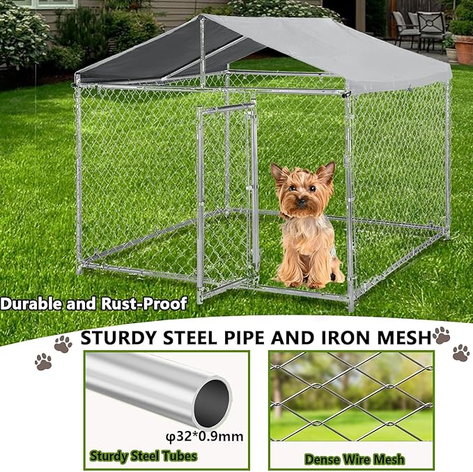 79 Inch Outdoor Dog Kennel for Large Dog, Heavy Duty Galvanized Steel Dog Enclosure with Waterproof UV-Resistant Cover, Lockable Door Chain Link Playpen for Rabbits, Chicken