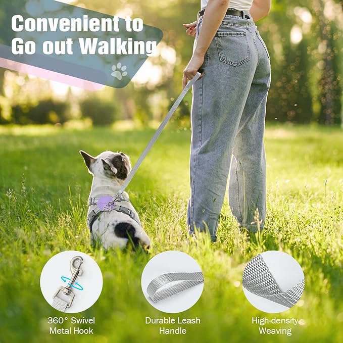 Pawaboo Small Dog Harness and Leash Set, Puppy Harness X-Frame No Pull No Choke, Dog Vest Harness Adjustable for Small Medium Sized Dogs,Soft Breathable Pet Harness for Walking Outing, L, Purple Plaid