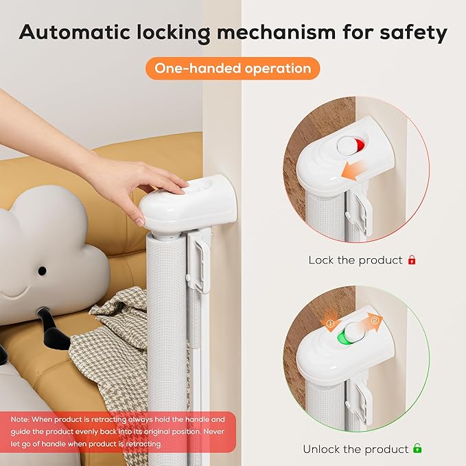 Retractable Baby Gate for Stairs, 48" Tall X 59" Wide Mesh Dog Gate Indoor, Child Gate for Doorways, Hallways, Deck, Indoor Outdoor Pet Baby Safety Essentials for Home, White