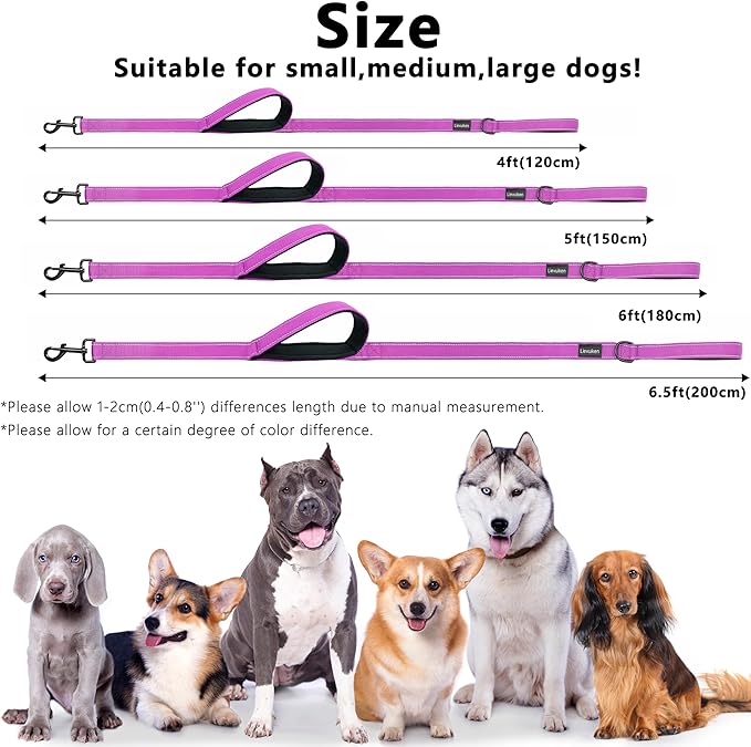 Dog Leash 5ft Long, Double Handle Dog Leash for Safety Control Training, Heavy Duty Dog Leads with Traffic Padded Handles, Reflective Leashes for Small Medium Large Dogs(5ft, Rosered)