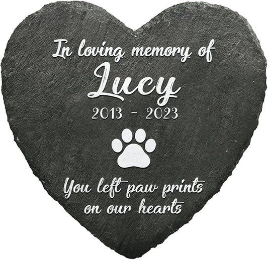 Heart Shaped Pet Memorial Stone for Dog or Cat - You Left Paw Prints on Our Hearts - Dog Heaven - Angel Wings Paw - Dog Loss Sympathy Gift