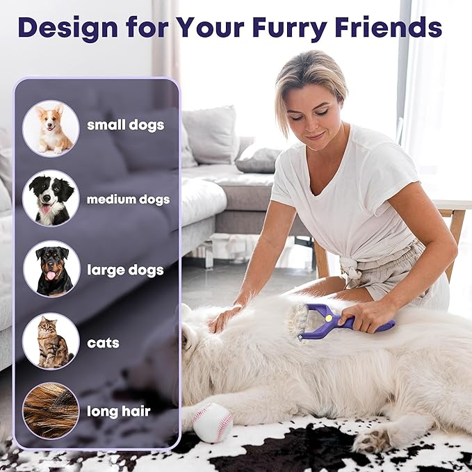 3-in-1 Dog Dematting Comb - Stainless Steel Undercoat Rake with Flea Remover & Deshedding Tool, Professional Grooming Brush for Long-Haired Dogs and Cats, Effortlessly Removes Matted Hair