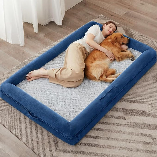 WNPETHOME Human Dog Bed for Adult, Washable Dog Couch with Removable Waterproof Cover, Orthopedic Large Pet Sofa Bed with Bolster Sides for Sleeping
