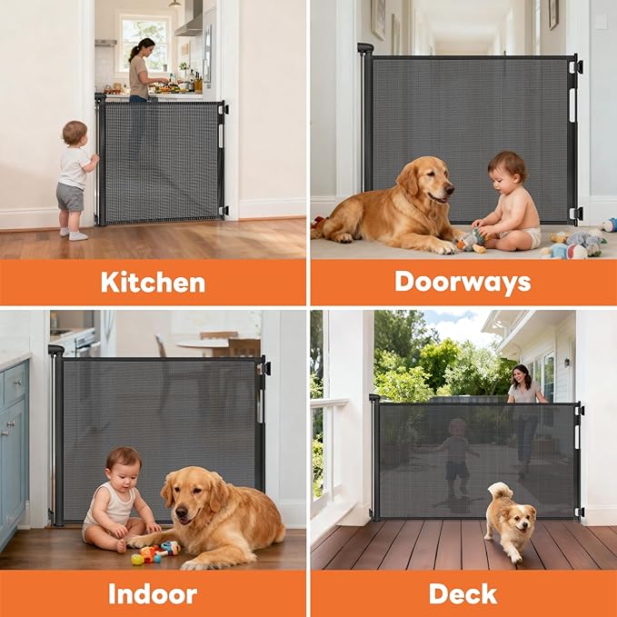 70 Inch Wide Retractable Baby Gate for Doorways, Extra Long Dog Gate Indoor Pet Gate Retractable Gate Outdoor Gates for Decks, Extra Long Baby Gates for Large Openings, Black