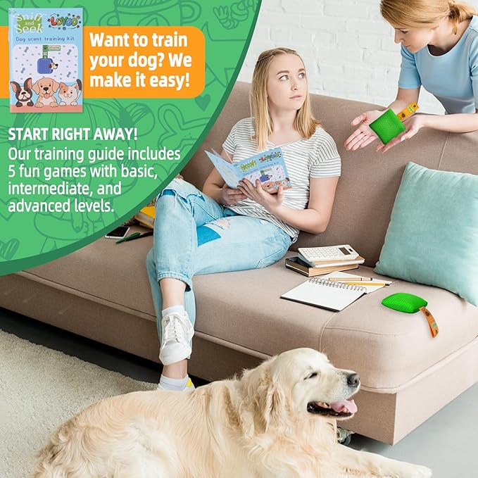 Dog Scent Training Kit – Fun Nosework Brain Games for Dogs – Encourage Calmness, Build Bond, All Ages & Breeds – 6 Scent Pouches with Fennel & Rosemary, Snap Hooks & Step-by-Step Training Guide