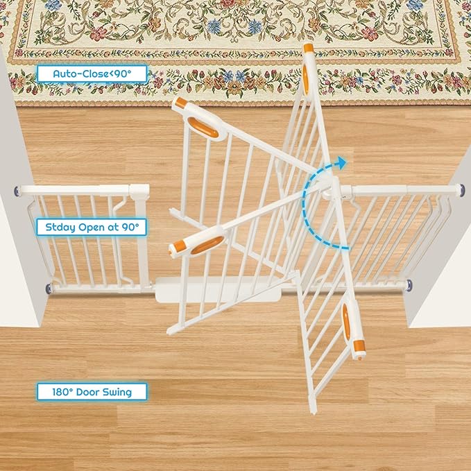 owlie Stair Baby Gate 57-66 Inch, Extra Wide Safety Gate for Baby Pet Adjustable Dog Gates Indoor Extra Wide Gates Pressure Mounted for Toddler Pet for House Stairway Doorway White (30.5'' Tall)