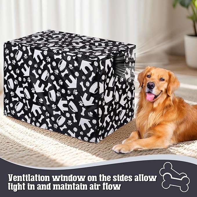 kefit Dog Crate Cover 48 inch, Kennel Cover Fit for Dog Crate, Black/Paw