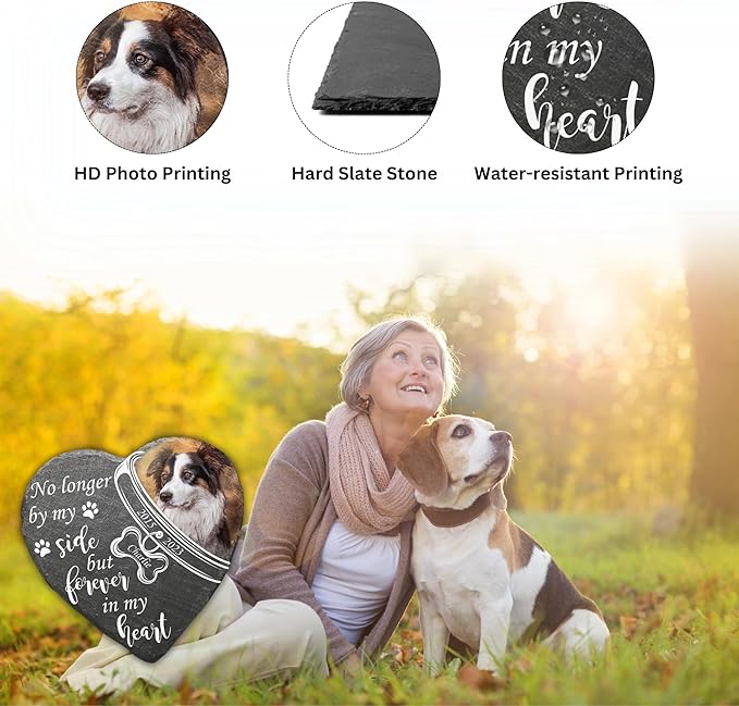 Wrappiness Pet Memorial Stone - Forever in My Heart, Personalized Dog Memorial Gifts, Remembrance Condolences Bereavement Gifts for Loss of Pet Custom Photo (Heart 05, Stone)