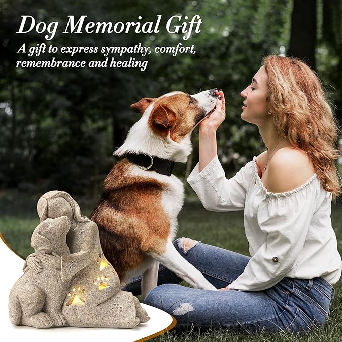 INLOMEM Dog Memorial Gift, Granite Sculpture, Hand-Sculpted Resin Pet Loss Sympathy Gift with LED Candle Holder, Home Decor for Pet Owners
