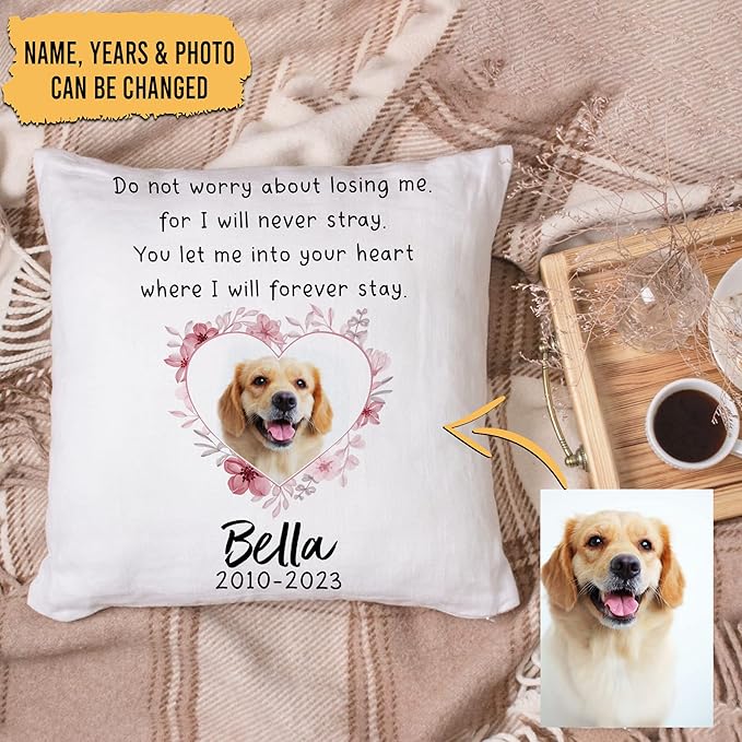 Hyturtle Personalized Pet Memorial Pillow with Insert - 12"x12" Double-Sided Printed Sympathy Gifts for Loss of Dog - Remembrance Bereavement Gifts - Custom Photo Pillow Home Decor