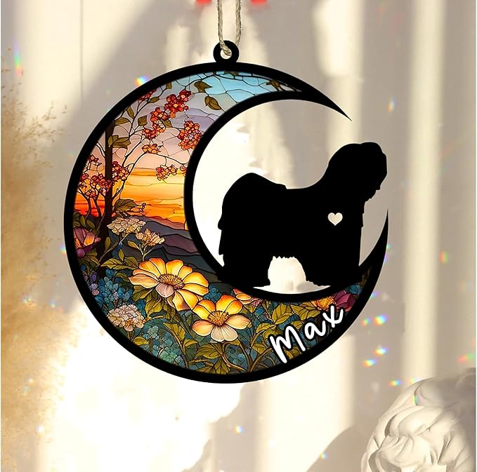 Personalized Dog Memorial, Custom Name Lhasa Apso Dog Christmas Ornament with Name, Custom Breeds, Pet Loss Light Catcher, Gifts for Lovers Loss of Pet Sympathy on Mothers Day Christmas