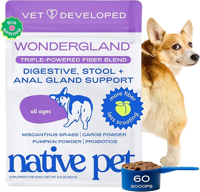 Native Pet WonderGland - Dog Anal Gland Supplement - Promotes Firm Stools, Natural Gland Expression to Help Reduce Scooting - Fiber Food Topper with Miscanthus Grass, Pumpkin & Probiotics - 60 Scoops