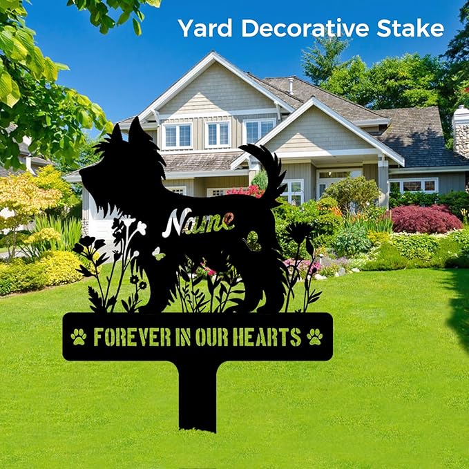 Custom Yorkshire Terrier Yorkie Dog Grave Marker, Personalized Dog Memorial Stake, Metal Pet Tombstone, Outdoor Sympathy Sign for Garden Yard Decor, Pet Loss Gift