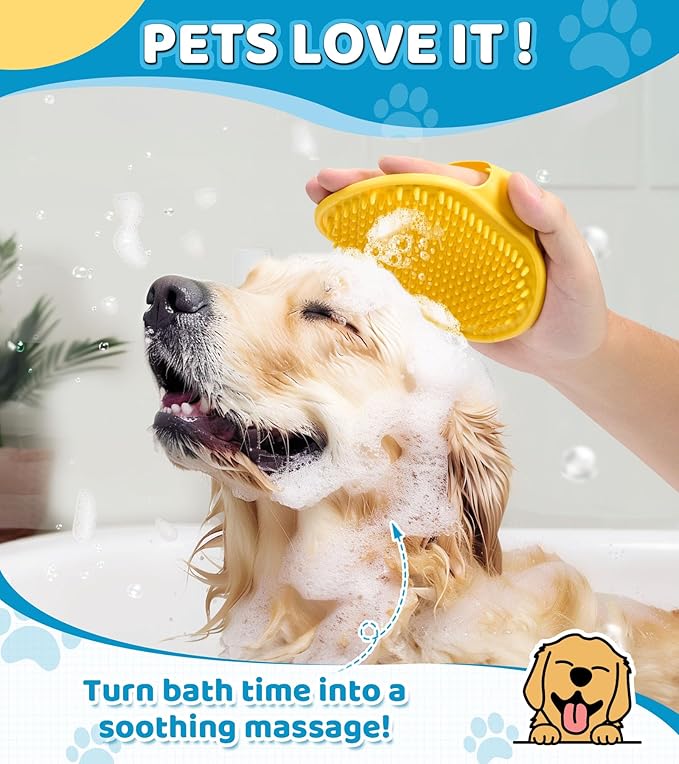3PCS Dog Bath Brush Shampoo Brush Cat Scrubber Bath Cat Shower Brush Pet Bath Supplies, Suitable for Deshedding, Washing & Grooming for Short and Long Haired Pets (Blue Blue Yellow)