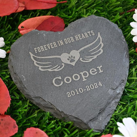 4" Personalized Dog Memorial Stone,Paw Print with Wings Pet Head Stone, Forever in Our Hearts Dog Cat Garden Stone, Dog Sympathy Gifts