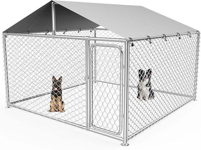 8.3x8.3 ft Outdoor Dog Kennel Outside with Waterproof UV-Resistant Cover, Heavy Duty Dog Enclosure House with Steel Fence and Secure Lock for Dogs