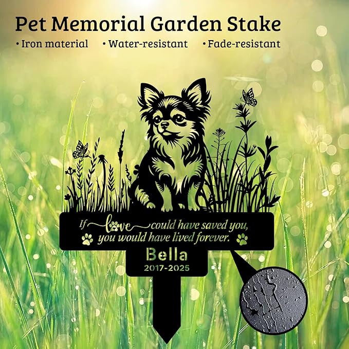 Personalized Pet Chihuahua Grave Marker, Custom Pet Dog Tombstones, Customized Chihuahua Memorial Stake with Name & Date, Weatherproof Pet Chihuahua Tombstone for Outdoor Graveyard Garden