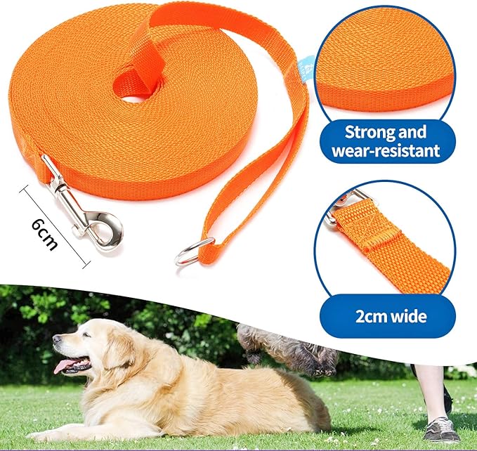 BAAPET 15/20/30/50/100 ft Long Dog Training Leash with Clickers for Small, Medium and Large Dogs or Cats (100 Feet, Orange)