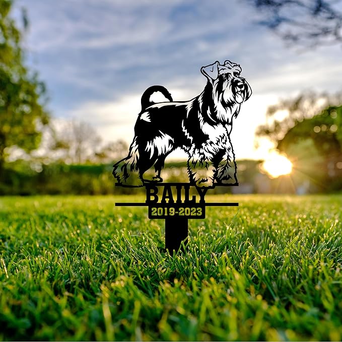 Personalized Grave Marker for Dogs, Pet Metal Plaque, Giant Schnauzers Garden Stake, Dog Memorial Plaque for Outdoors, Customized Pet Headstone Stakes