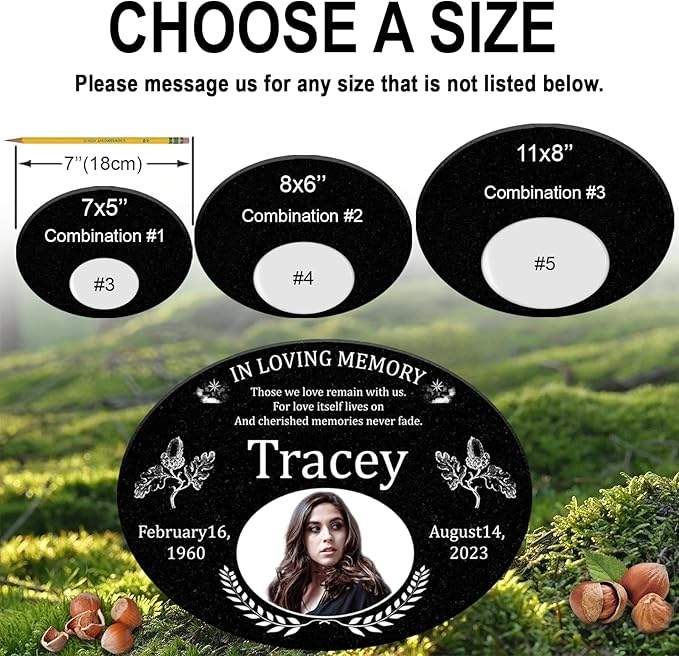 ADFSTONE Grave Markers for Cemetery for Humans- Flat Headstones for Graves, Granite Memorial Plaques Personalized, Head Stones Monuments for People, Picture Memory Plaques for Loved Ones Lost