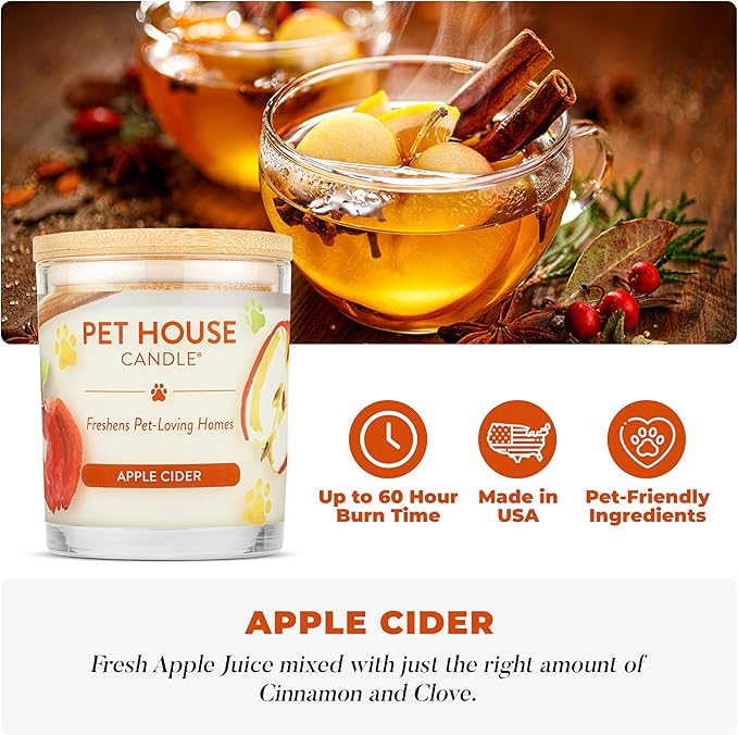 One Fur All Pet Odor Candles 2 Pack, Plant-Based Soy, Clean Burning Scented Candles for Pet Loving Homes - Pumpkin Spice, Apple Cider 2 Pack