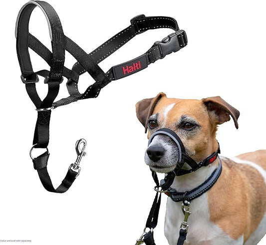 Halti Headcollar - Stop Your Dog Pulling on the Leash. Adjustable, Reflective and Lightweight, with Padded Nose Band. Dog Training Anti-Pull Collar for Small Dogs (Size 0, Black)