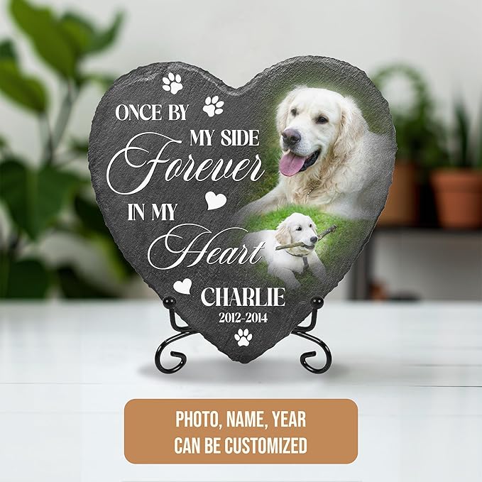 Dog Stones Memorial Personalized Pet Loss Gifts Dog Memorial | Pet Remembrance Stone for Furry Companion Passed Away | Cat Memory Stone Outdoor with Photo | Best Thoughtful Gift for Pets Loss