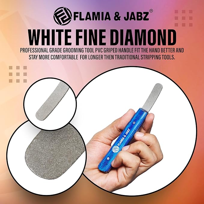 FLAMIA & JABZ Stripping Metal Stone Diamond Edged for Dogs, Cats & Pets with Wooden Grip (2 Piece Pack of Coarse & Fine)