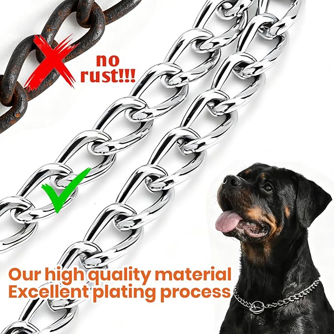 Heavy Duty Metal Chain Martingale Collar:,Adjustable Choke Slip Collar for Training Large & Extra Large Dog Breeds