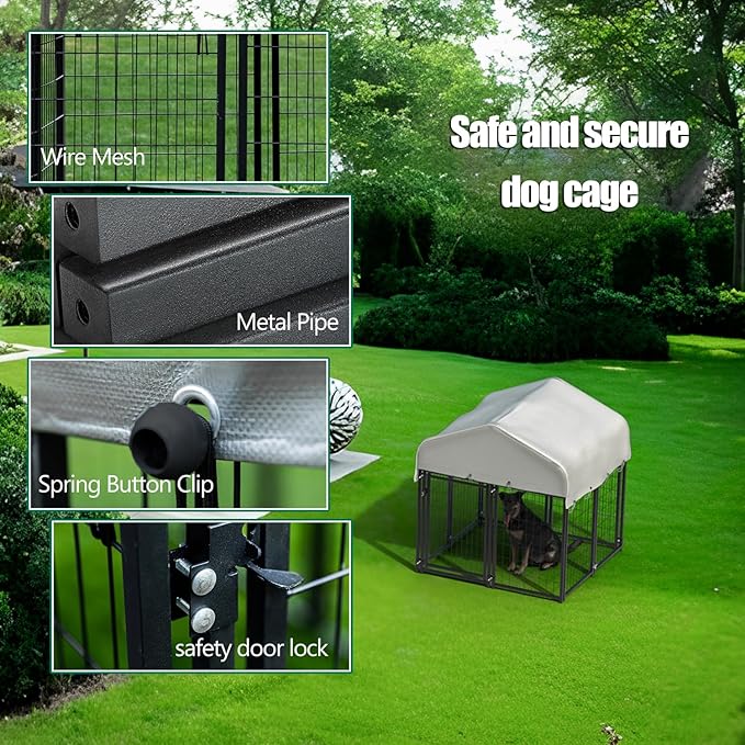 8 Panels Large Dog Kennel Outside Outdoor Dog Kennel Large with Roof Heavy Duty Outdoor Indoor Dog Playpen Enclosure Pet Pen House Fence Yard Kennel for Small Medium