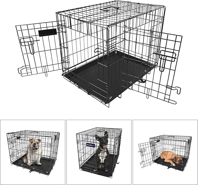 【Medium 30 INCH】 iMounTEK Folding Metal Pet Dog Puppy Cat Cage Crate Kennel W/Tray. 2 Doors Wire Cage for Training, Removable & Washable Pan Tray [Rust Resistant] Quick Assembly!