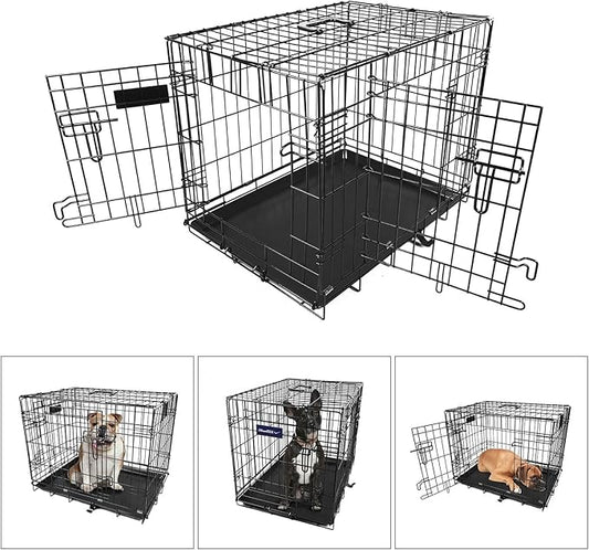 【Medium 30 INCH】 iMounTEK Folding Metal Pet Dog Puppy Cat Cage Crate Kennel W/Tray. 2 Doors Wire Cage for Training, Removable & Washable Pan Tray [Rust Resistant] Quick Assembly!