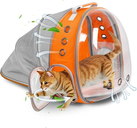Pet Carrier Backpack Expandable for Cats and Small Dogs, Breathable Anti-Collapse Design, Airline Approved Travel Backpack for Hiking and Outdoor Use (Back Expandable-Orange)