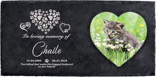 Fanery Sue Custom Cat Memorial Stones with Full Color Image, Dog Memorial Gift Garden Stones, Pet Grave Markers Personalized, All-Natural Memorial Headstone for Pet