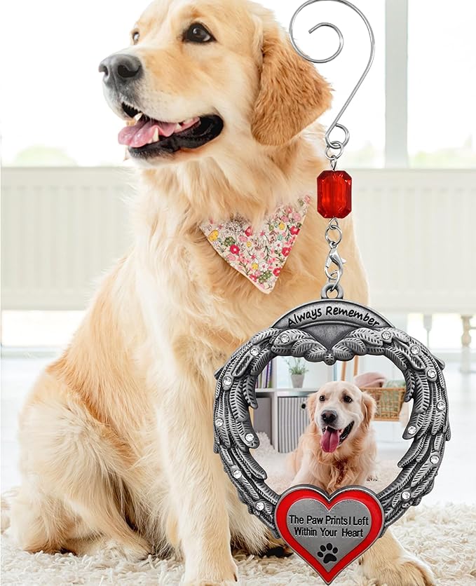 Pet Memorial Photo Christmas Ornament - Always Remember The Paw Prints I Left Within Your Heart - Gift Bag - Choose The Customized Option We Will Insert Your Photo - 4" H x 3" W