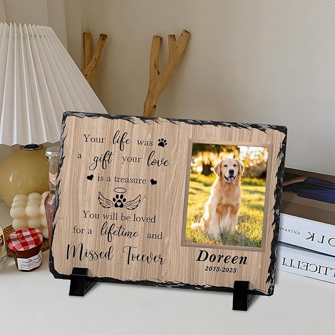 Custom Dog Memorial Gifts for Loss of Dog, Personalized Pet Memorial Stone with Photo Name, Pet Headstones for Dogs, Bereavement Sympathy Gifts for Dog Cat Lover