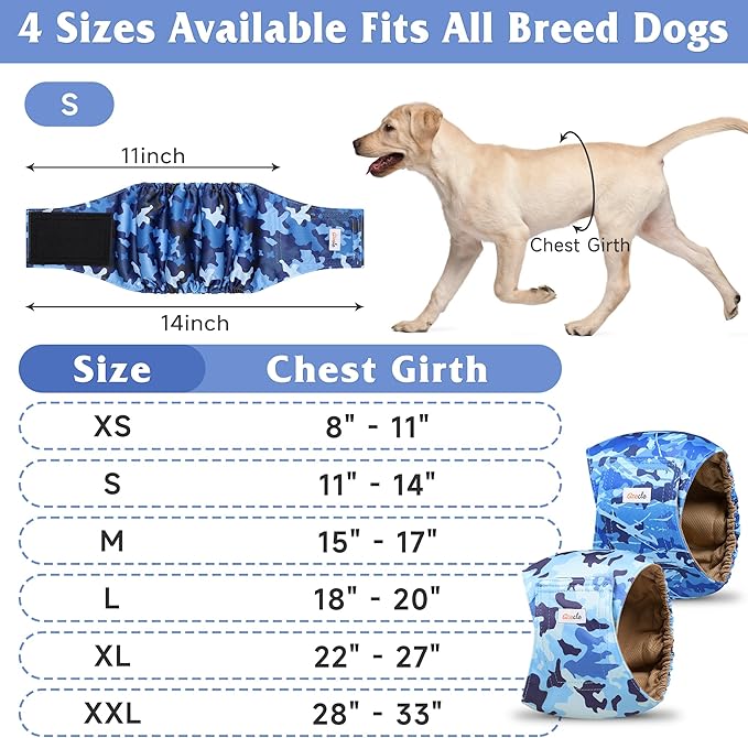 5 Pack Dog Diapers Male Reusable, Premium Belly Bands for Dogs, High Absorbing Male Dog Pee Wraps for Doggie in Incontinence or Excitable Urination Camouflage Pattern XS
