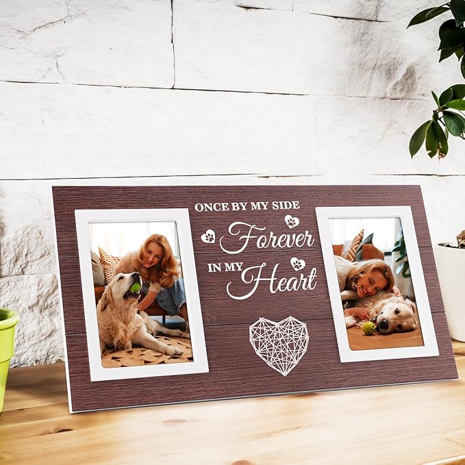 Pet Memorial Gifts for Dogs Cats - Dog Memorial Gifts for Loss of Dog Picture Frame, Passing Away for Cat Sympathy Gift Photos Frame Double 4x6 IN - Brown