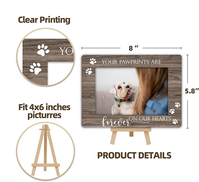 DETIHO Pet Dog 4x6 Picture Frame, Small Wooden Photo Frame with Easel Stand, Pet Memorial Gifts for Loss of Dog, Pet Loss Sympathy Gift-C20
