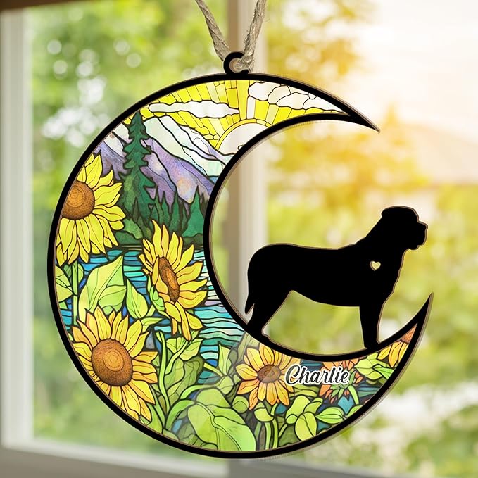 Personalized Dog Memorial Suncatcher/Ornament - Custom Name Dogs Loss Memorial Christmas 2023 Ornament, Stained Glass Light Catcher Dog Sympathy Gift, Pet Remembrance Keepsake Memory Windows Hangings