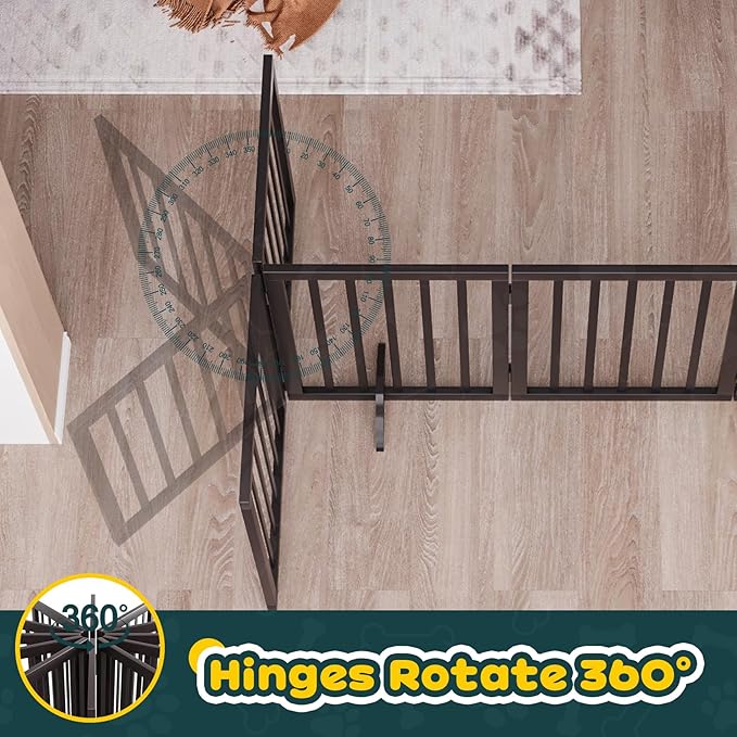 Semiocthome Freestanding Dog Gates for The House, Doorways, Stairs with 2PCS Support Feet, Foldable 4-Panel Pet Gates for Dogs, 24"(H) Extra Wide Doggy Fence for Inside Expands Up to 74"(W)- Brown