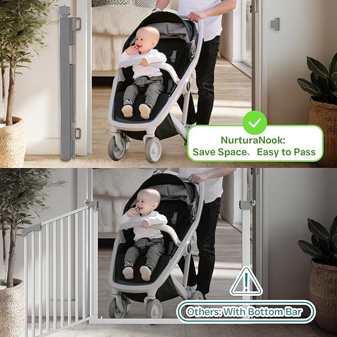 Retractable Baby Gate,Mesh Baby Gate or Mesh Dog Gate,34" Tall,Extends up to 70" Wide,Child Safety Gate for Doorways, Stairs, Hallways, Indoor or Outdoor (Gray, 70''Wide 34''Tall)