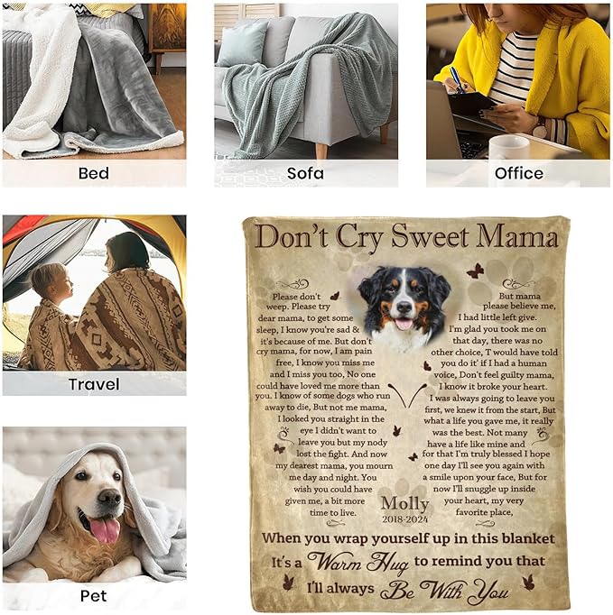 Personalized Dog Memorial Blanket with Photo:Made in USA,Custom Pet Memorial Gifts for Loss of Dog,Cat,Pet,Sympathy Bereavement for Loss of Pets