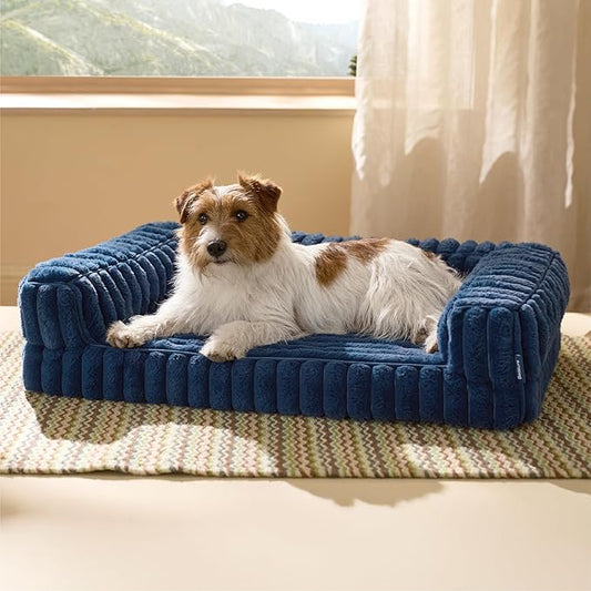 Bedsure ComfyFleece™ Orthopedic Dog Bed for Medium Dogs, Waterproof Memory Foam Medium Pet Beds with Sides, Non-Slip Bottom and Egg-Crate Foam Dog Couch Sofa with Washable Corduroy Cover, Blue