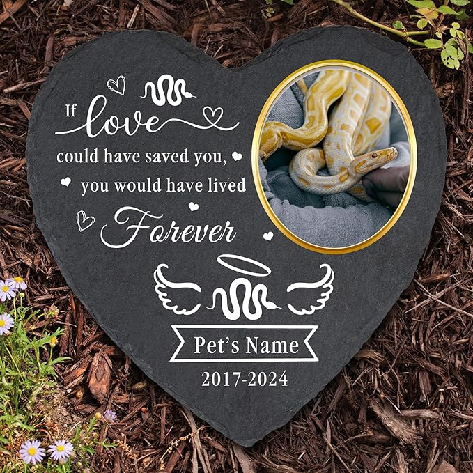 Personalized Pet Ball Python Memorial Stones with Photo, Pet Memorial Gifts for Ball Python Snake, Pet Snake Garden Stone Grave Marker, Python Headstone, Pet Sympathy Gifts for Ball Python