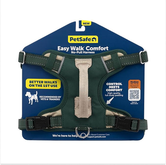PetSafe Easy Walk Comfort No-Pull Dog Harness - Better Walk Training Harness - Full Body Padded Design - Durable Fabric - 5 Point Adjustable Fit - Everyday Leash Training - Green - Large